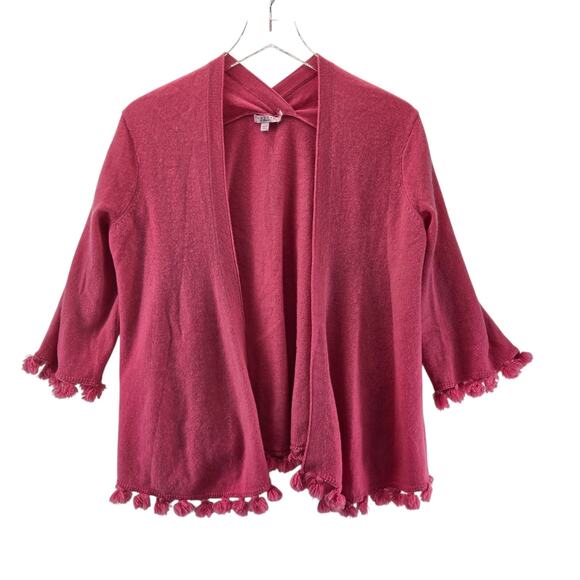 Calypso St. Barth Sweaters - Calypso St Barth 100% Cashmere Cardigan Sweater Pink Fringed Open Front Coastal